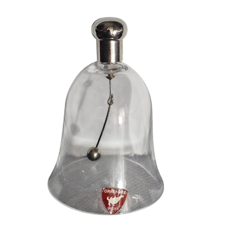 Orrefors Sweden Crystal Dinner Bell Clear Glass Silver Tone Handle 4 Inch